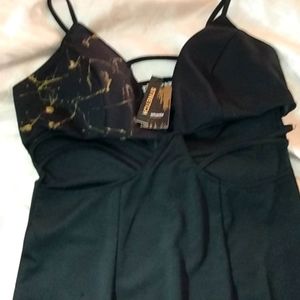 NWT Size L Black Strappy Dress with Brass Gold Details